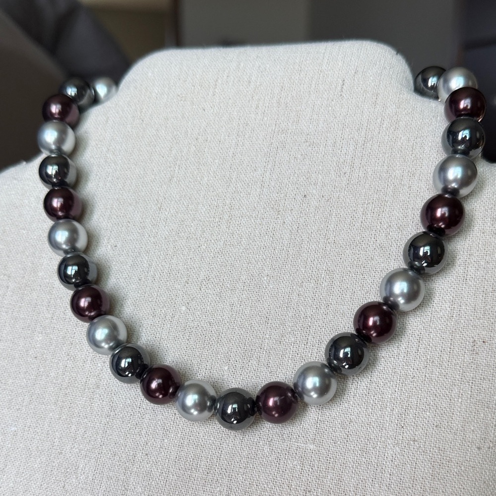Premier Designs Classic Three-Tone Pearl Necklace - Gray, Black & Burgundy